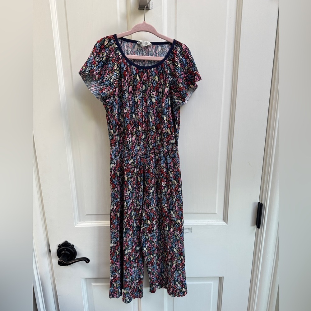 NWOT H&M Girls Size 4 5 Y Multicolor Pleated Short Sleeve Floral Jumpsuit